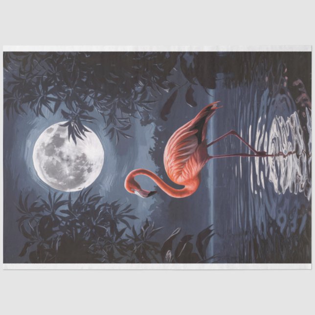 Flamingo Dramatischer Vollmond Dekoupage Seidenpapier (Vorderseite)