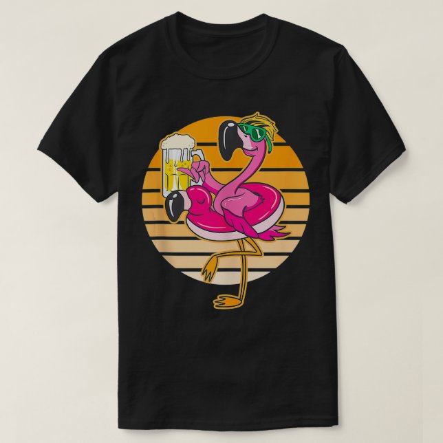 Flamingo Drinking Beer Summer Funny Beer Lover T-Shirt (Design vorne)