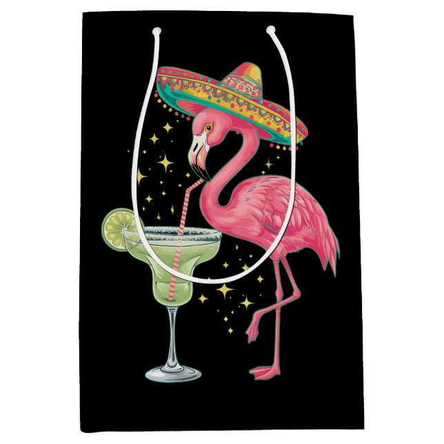 Flamingo Drinking Margarita Funny Mexican Poncho Mittlere Geschenktüte (Vorderseite)