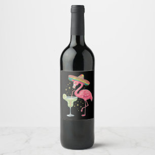 Flamingo Drinking Margarita Funny Mexican Poncho Weinetikett