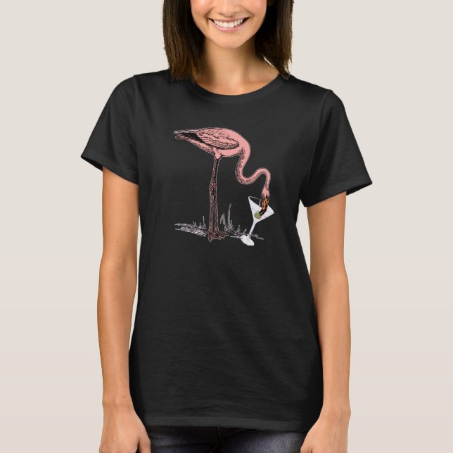 Flamingo Drinking Martini Art Illustration Premium T-Shirt (Vorderseite)