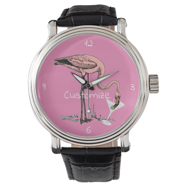 Flamingo Drinking Martini Thunder_Cove Armbanduhr (Vorderseite)