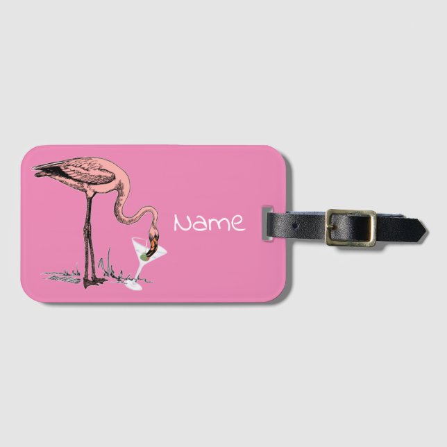 Flamingo Drinking Martini Thunder_Cove Gepäckanhänger (Vorderseite (Horizontal))