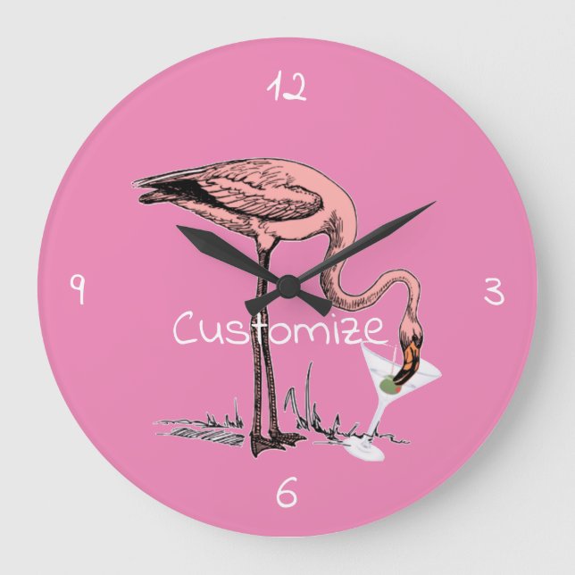 Flamingo Drinking Martini Thunder_Cove Große Wanduhr (Vorderseite)