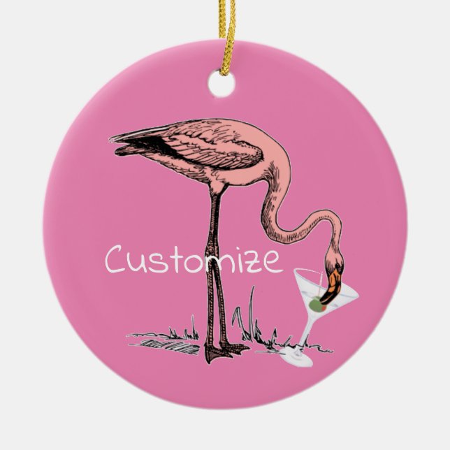 Flamingo Drinking Martini Thunder_Cove Keramik Ornament (Vorne)