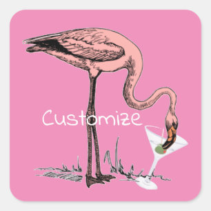 Flamingo Drinking Martini Thunder_Cove Quadratischer Aufkleber