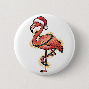 Flamingo eingewickelt in Weihnachtslicht Rosa Voge Button