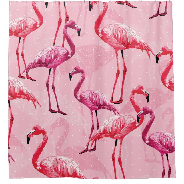 Flamingo Elegance: Rosa Vogelmuster. Duschvorhang (Vorderseite)