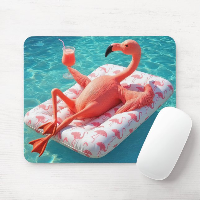 Flamingo entspannt auf einer Poolmatratze Mousepad (Mit Mouse)