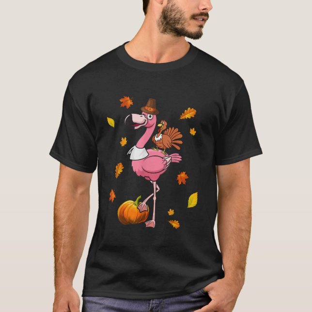 Flamingo Erntedank Halloween-Geschenk T-Shirt (Vorderseite)