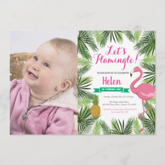 Flamingo Erster Geburtstag Einladung Girl