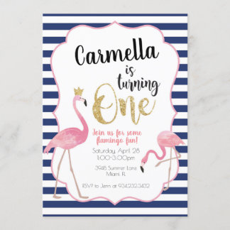 Flamingo Erster Geburtstag Einladung Marine Streif