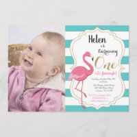 Flamingo-erstes Geburtstags-Einladungs-Mädchen