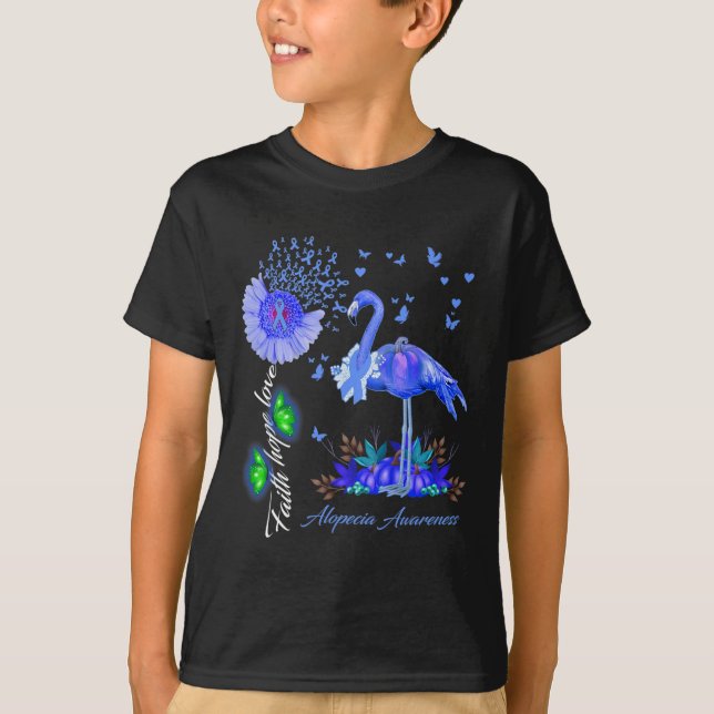 Flamingo Faith Hope Liebe Alopecia Bewusstsein T-Shirt (Vorderseite)