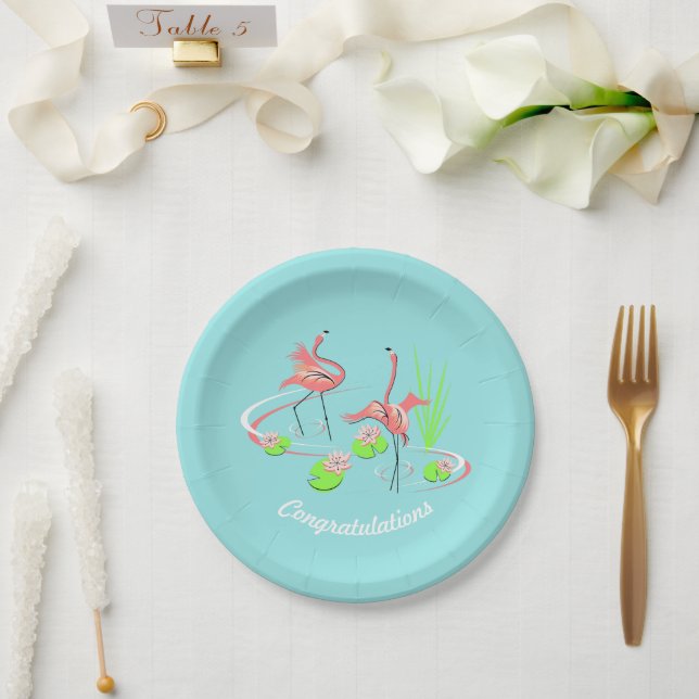Flamingo Fandango Duo 2 Glückwünsche Pappteller (Hochzeit)