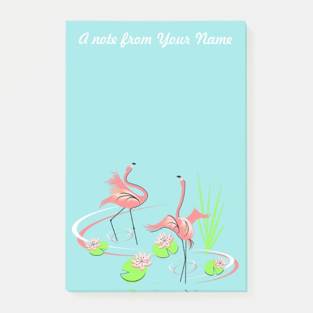 Flamingo Fandango Duo 2 Vertikaler Text Post-it Klebezettel (Vorderseite)