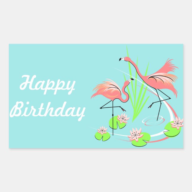 Flamingo Fandango Duo Happy Birthday Aufkleber (Vorderseite)