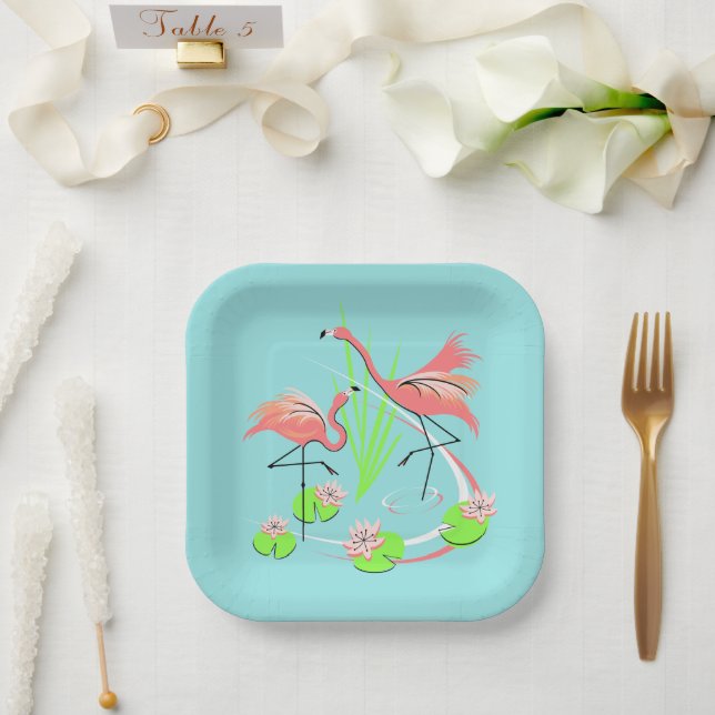 Flamingo Fandango Duo Papierplatte Pappteller (Hochzeit)