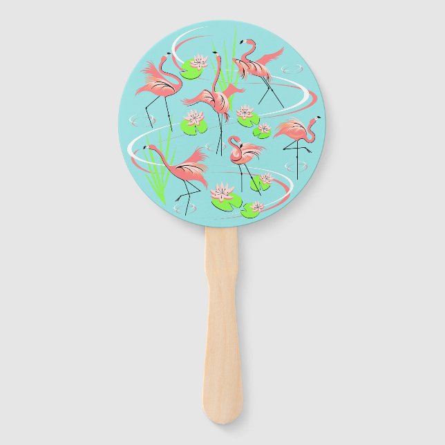 Flamingo Fandango Hand-Fan rund Fächer (Vorderseite)