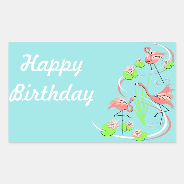 Flamingo Fandango Trio Happy Birthday Aufkleber (Vorderseite)