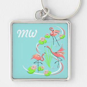 Flamingo Fandango Trio Monogram Premium Square Schlüsselanhänger