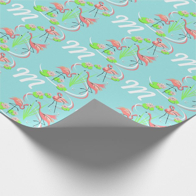 Flamingo Fandango Trio Monogramm Geschenkpackung Geschenkpapier (Ecke)