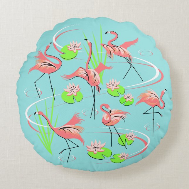 Flamingo Fandango werfen Kissen rund (Vorderseite)
