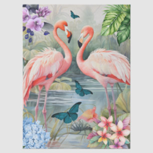 Flamingo-Fantasie-Blumen & Schmetterlinge Seidenpapier