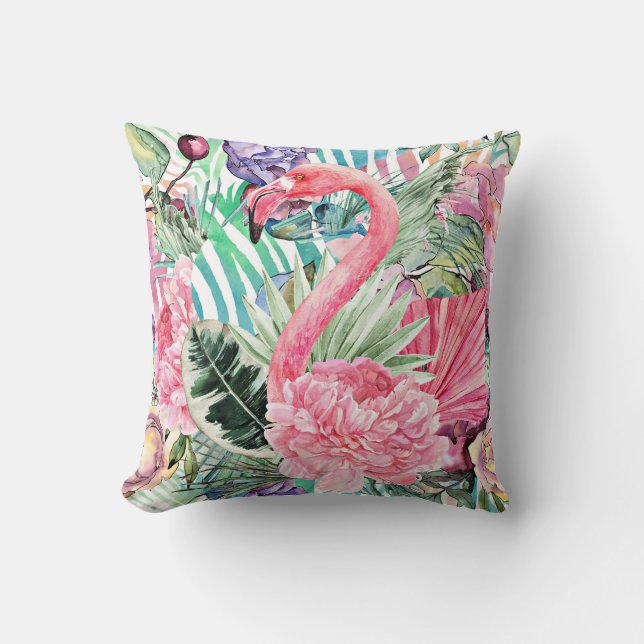 Flamingo farbige Aquarellfarbe Kissen (Vorderseite)