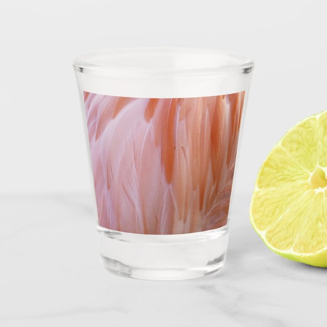 Flamingo Feathers in Pink-Schatten Schnapsglas (Vorderseite)