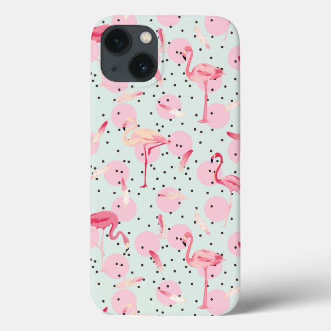 Flamingo Feathers on Polka Dots Case-Mate iPhone Hülle (Rückseite)