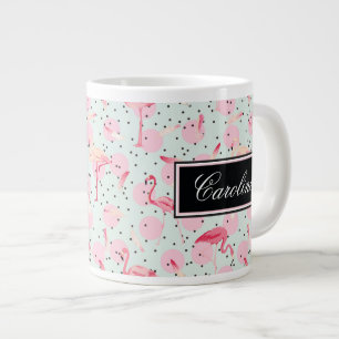 Flamingo-Federn auf Polka-Punkten Name hinzufüge Jumbo-Tasse