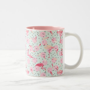 Flamingo-Federn auf Polka-Punkten Zweifarbige Tasse