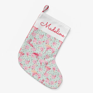 Flamingo-Federn auf Tupfen addieren Ihren Namen Kleiner Weihnachtsstrumpf