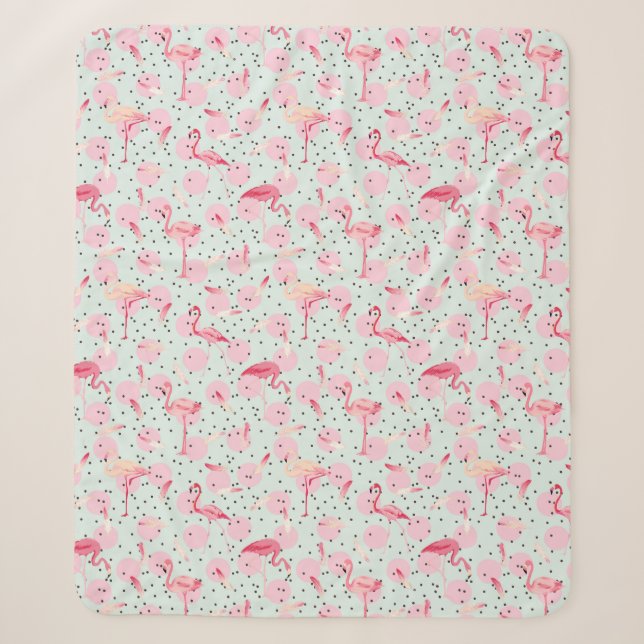 Flamingo-Federn auf Tupfen Sherpadecke (Vorderseite)