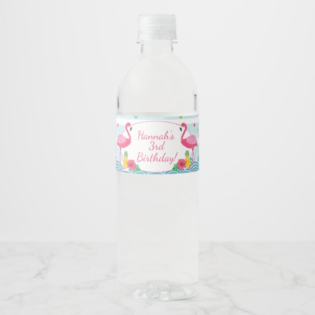 Flamingo Flamingle Party Water Bottle Labels (Vorderseite)