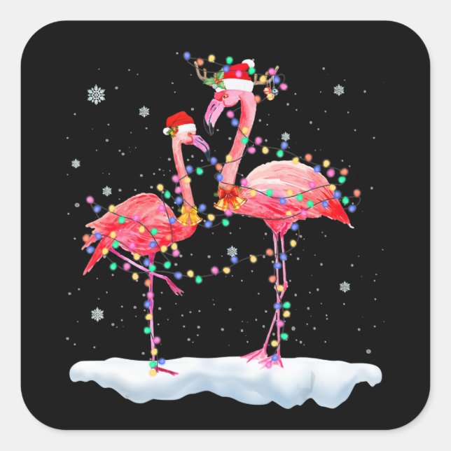 Flamingo | Flamingo Christmas Tree Weihnachtsmannm Quadratischer Aufkleber (Vorderseite)