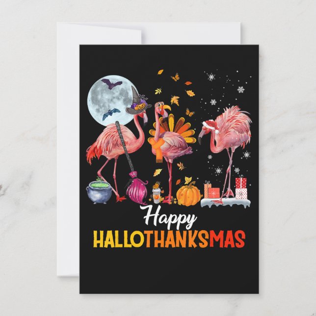Flamingo|Flamingo Erntedank Halloween Einladung (Vorderseite)