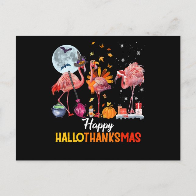 Flamingo|Flamingo Erntedank Halloween Einladungspostkarte (Vorderseite)