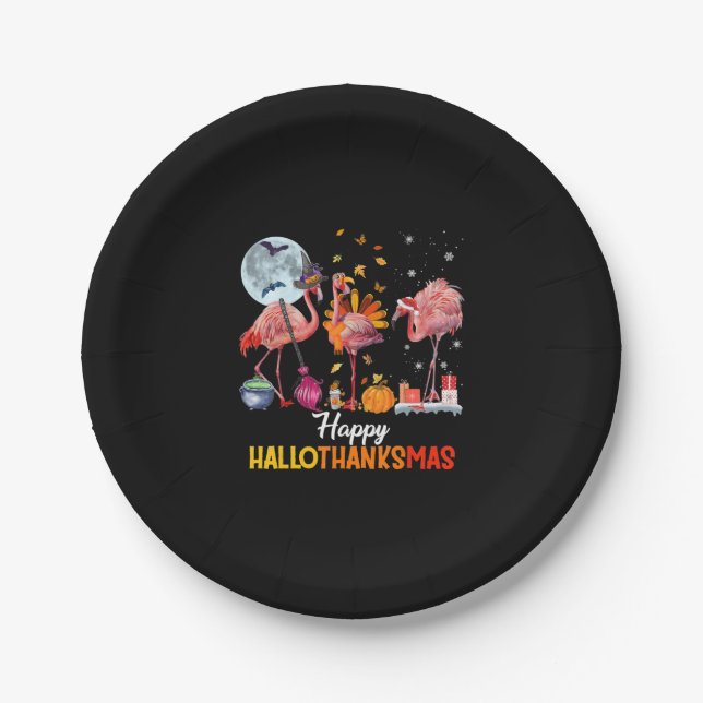 Flamingo|Flamingo Erntedank Halloween Pappteller (Vorderseite)