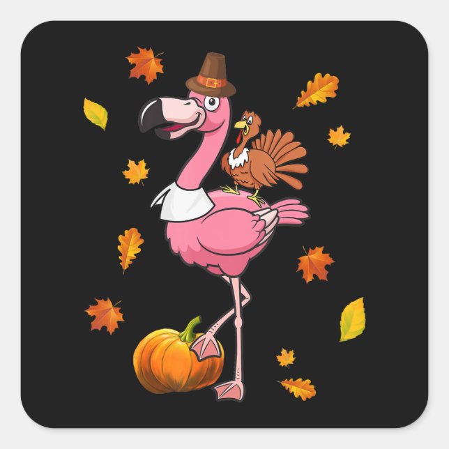 Flamingo | Flamingo Erntedank Halloween Quadratischer Aufkleber (Vorderseite)