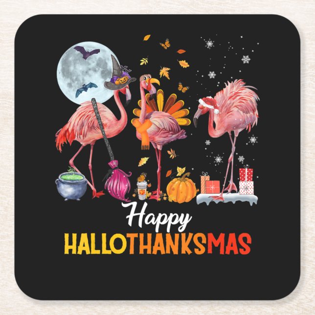 Flamingo|Flamingo Erntedank Halloween Rechteckiger Pappuntersetzer (Vorderseite)