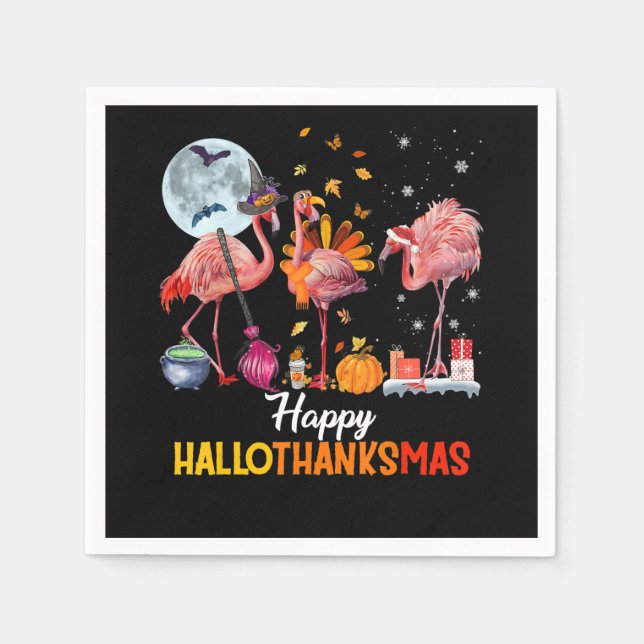 Flamingo|Flamingo Erntedank Halloween Serviette (Vorderseite)