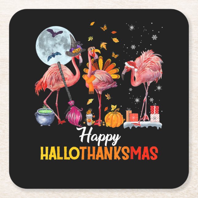 Flamingo| Flamingo Halloween und frohe Weihnachten Rechteckiger Pappuntersetzer (Vorderseite)