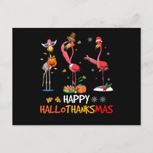 Flamingo Flamingo Happy HalloThanksmas Feiertagspostkarte