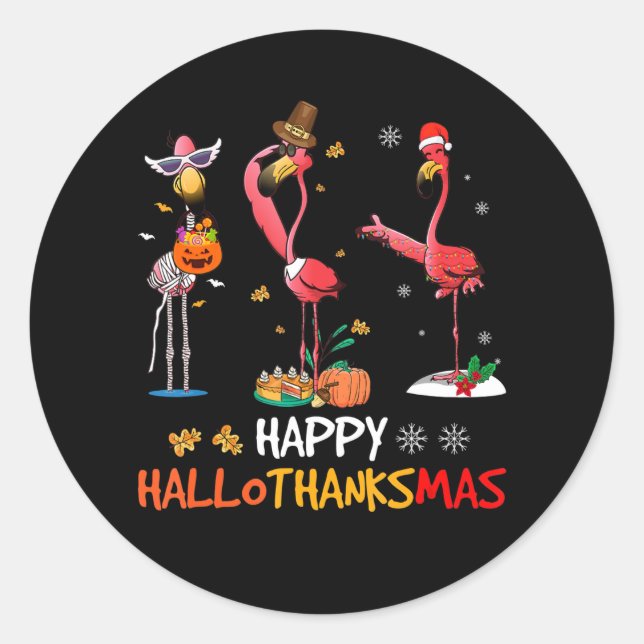 Flamingo | Flamingo Happy HalloThanksmas Runder Aufkleber (Vorderseite)