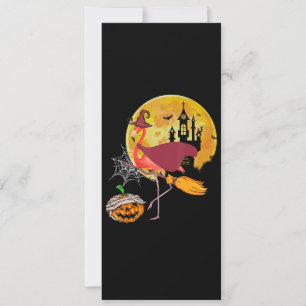 Flamingo   Flamingo reitet Besen Kürbis Halloween Einladung