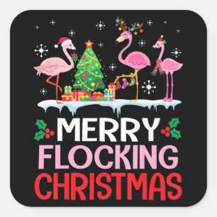 Flamingo Flamingo-Weihnachten tanzt auf Schnee Quadratischer Aufkleber