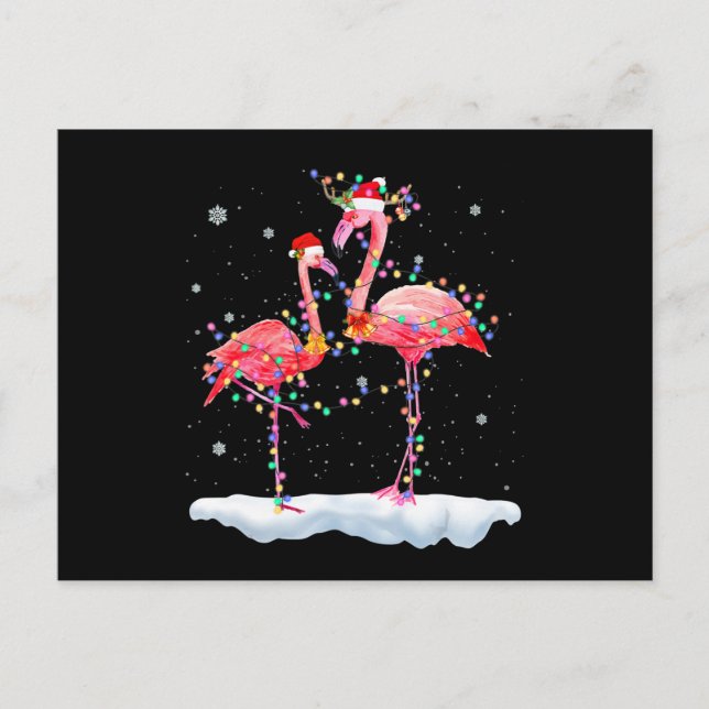 Flamingo| Flamingo Weihnachtsbaum Weihnachtsmannmü Ankündigungspostkarte (Vorderseite)