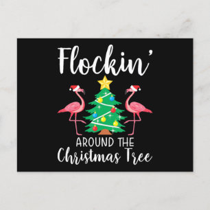 Flamingo   Flamingos um den Weihnachtsbaum Einladungspostkarte